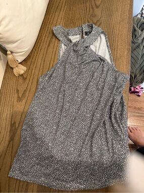 Sleeveless Twist-Neck Animal Print Tank Top - Black & White cheetah halter style